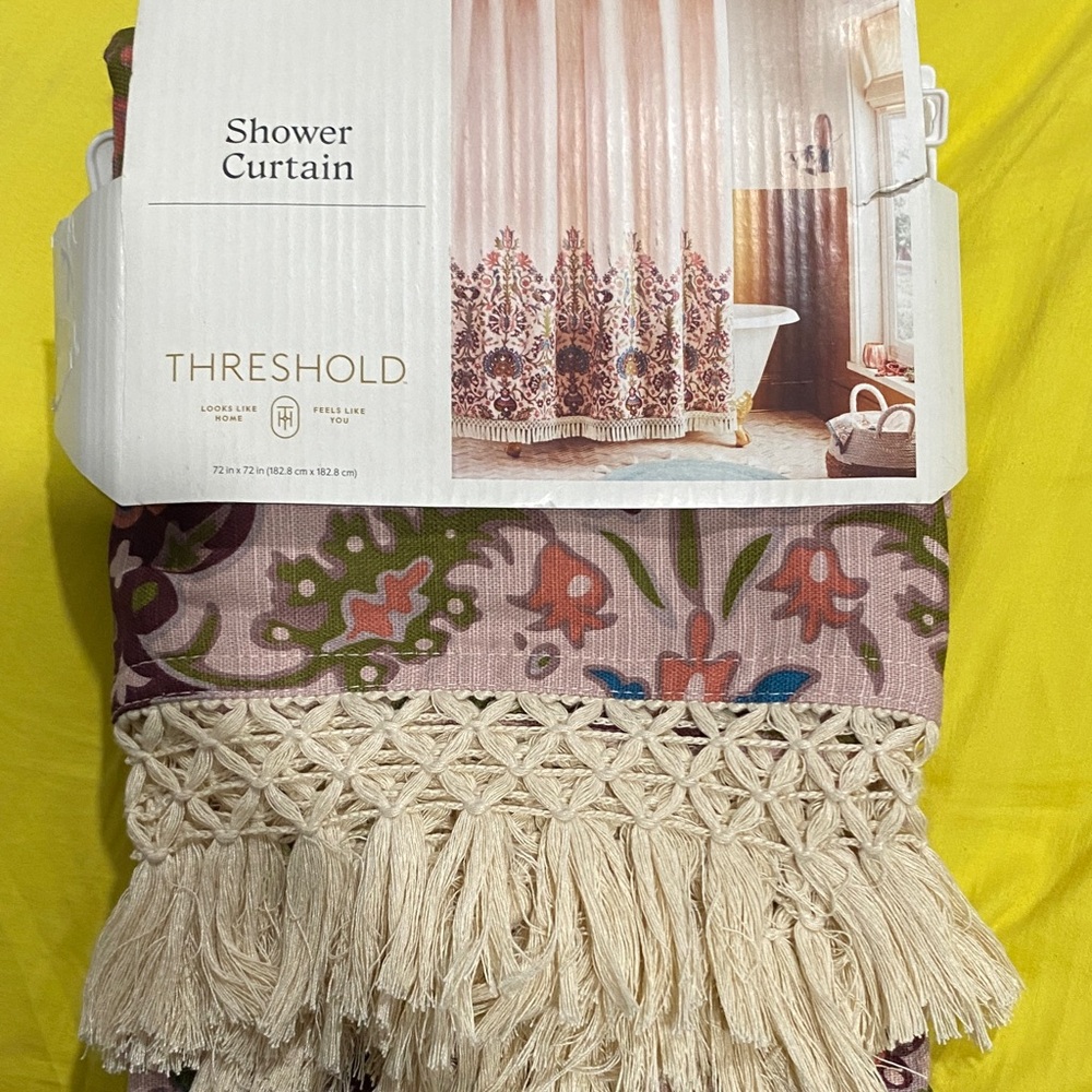 Threshold Multicolor Floral Shower Curtain with Tassels